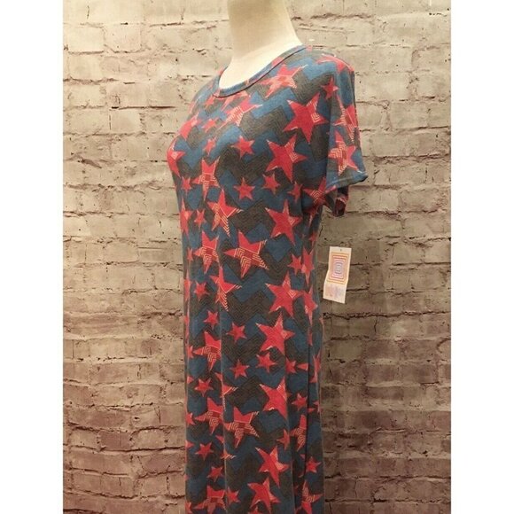 LuLaRoe Maria Maxi Dress Size XXS Americana Flag Stars 4th of July Patriotic - Picture 3 of 5